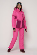 Оптом Горнолыжный костюм женский розового цвета 021530R в Казани, фото 5