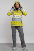 Оптом Горнолыжный костюм женский зимний желтого цвета 022302J, фото 5