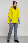 Оптом Горнолыжный костюм женский зимний желтого цвета 02316J, фото 3