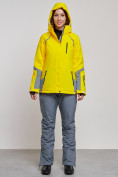 Оптом Горнолыжный костюм женский зимний желтого цвета 02316J в Перми, фото 5