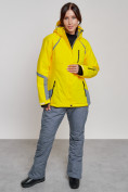Оптом Горнолыжный костюм женский зимний желтого цвета 02316J в Сочи, фото 6