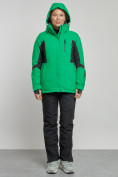 Оптом Горнолыжный костюм женский зимний зеленого цвета 03105Z в Сочи