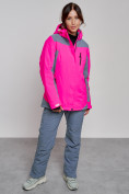 Оптом Горнолыжный костюм женский зимний розового цвета 03310R в Уфе, фото 6