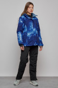 Оптом Горнолыжный костюм женский большого размера зимний темно-синего цвета 03517TS в Алма-Ате, фото 3