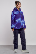 Оптом Горнолыжный костюм женский большого размера зимний синего цвета 03936S в Казани, фото 2