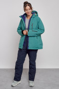 Оптом Горнолыжный костюм женский большого размера зимний зеленого цвета 03936Z в Самаре, фото 7