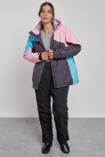 Оптом Горнолыжный костюм женский большого размера зимний розового цвета 03963R в Саратове, фото 9