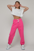 Оптом Джоггеры спортивные трикотажные женские розового цвета 053R, фото 6