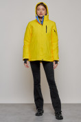 Оптом Горнолыжная куртка женская зимняя желтого цвета 05J в Казани, фото 15