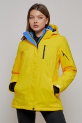 Оптом Горнолыжная куртка женская зимняя желтого цвета 05J в Казани, фото 2