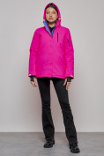 Оптом Горнолыжная куртка женская зимняя розового цвета 05R в Казани, фото 13