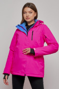 Оптом Горнолыжная куртка женская зимняя розового цвета 05R в Казани, фото 3