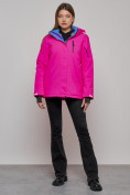 Оптом Горнолыжная куртка женская зимняя розового цвета 05R в Казани, фото 9