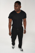 Оптом Брюки штаны спортивные с карманами мужские черного цвета 061Ch, фото 7