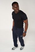 Оптом Брюки штаны спортивные с карманами мужские темно-синего цвета 061TS, фото 8