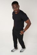 Оптом Брюки джоггеры спортивные с карманами мужские черного цвета 062Ch, фото 8