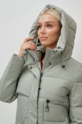 Оптом Пальто утепленное стеганное зимнее женское УЦЕНКА зеленого цвета 0910Z, фото 4
