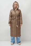 Оптом Пальто стеганное зимнее женское УЦЕНКА коричневого цвета 0977K, фото 10