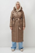 Оптом Пальто стеганное зимнее женское УЦЕНКА коричневого цвета 0977K, фото 6