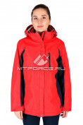 Оптом Куртка спортивная женская батал красного цвета 097Kr