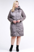 Оптом Куртка зимняя женская классическая коричневого цвета 100-916_48K в Самаре