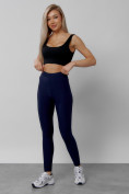 Оптом Легинсы для фитнеса женские темно-синего цвета 1005TS в Сочи, фото 17