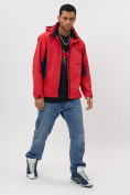 Оптом Ветровка спортивная с капюшоном мужская красного цвета 10821Kr в Казани, фото 3