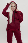 Оптом Трикотажный спортивный костюм женский с начесом бордового цвета 1084Bo в Казани, фото 11