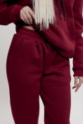 Оптом Трикотажный спортивный костюм женский с начесом бордового цвета 1084Bo в Казани, фото 13