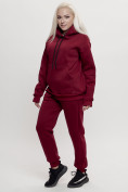 Оптом Трикотажный спортивный костюм женский с начесом бордового цвета 1084Bo, фото 3