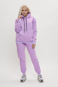 Оптом Трикотажный спортивный костюм женский с начесом фиолетового цвета 1084F