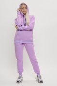 Оптом Трикотажный спортивный костюм женский с начесом фиолетового цвета 1084F, фото 8