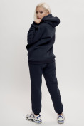 Оптом Трикотажный спортивный костюм женский с начесом темно-синего цвета 1084TS, фото 10