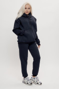 Оптом Трикотажный спортивный костюм женский с начесом темно-синего цвета 1084TS в Казани, фото 2