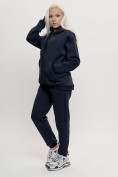 Оптом Трикотажный спортивный костюм женский с начесом темно-синего цвета 1084TS в Казани, фото 3