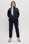 Оптом Трикотажный спортивный костюм женский с начесом темно-синего цвета 1084TS в Казани, фото 5