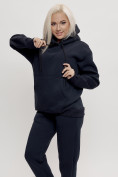 Оптом Трикотажный спортивный костюм женский с начесом темно-синего цвета 1084TS в Екатеринбурге, фото 9