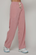 Оптом Брюки трубы женские вельветовые спортивные розового цвета 109R в Сочи, фото 14