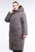 Оптом Куртка зимняя женская удлиненная коричневого цвета 112-919_48K, фото 3