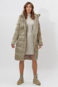 Оптом Пальто утепленное женское зимние бежевого цвета 11201B в Екатеринбурге, фото 4