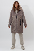 Оптом Пальто утепленное женское зимние коричневого цвета 11209K в Екатеринбурге