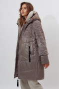 Оптом Пальто утепленное женское зимние коричневого цвета 11209K в Екатеринбурге, фото 11