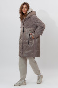 Оптом Пальто утепленное женское зимние коричневого цвета 11209K в Екатеринбурге, фото 3