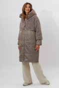 Оптом Пальто утепленное женское зимние коричневого цвета 11210K в Екатеринбурге
