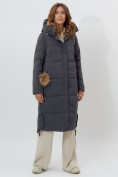 Оптом Пальто утепленное женское зимние темно-серого цвета 112132TC в Екатеринбурге