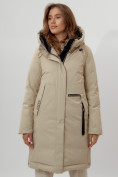 Оптом Пальто утепленное женское зимние бежевого цвета 112209B в Екатеринбурге