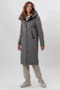 Оптом Пальто утепленное женское зимние серого цвета 112210Sr в Екатеринбурге, фото 3