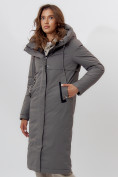Оптом Пальто утепленное женское зимние серого цвета 112210Sr в Екатеринбурге, фото 4