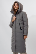 Оптом Пальто утепленное женское зимние серого цвета 112210Sr в Екатеринбурге, фото 5