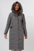 Оптом Пальто утепленное женское зимние серого цвета 112210Sr в Екатеринбурге, фото 7